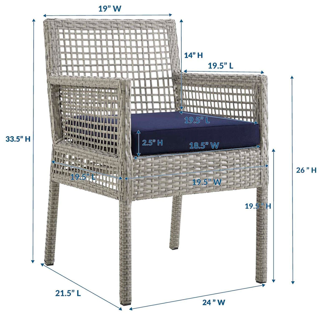 Gray Navy Wicker Rattan Outdoor Dining Arm Chair with Cushion L94859