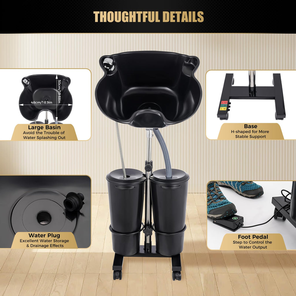 Portable 20L Hair Washing Shampoo Bowl Basin Black Z1866