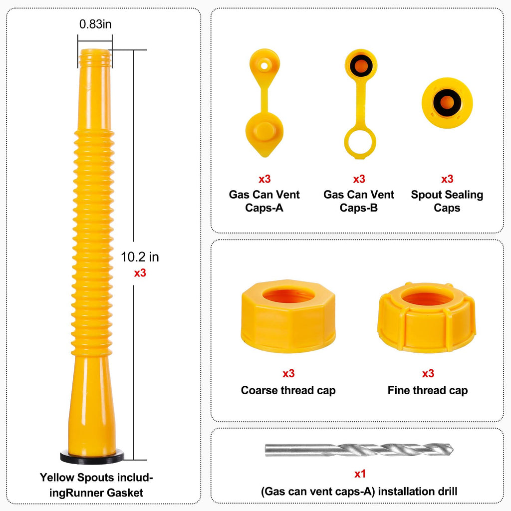 Gas Can Spout Replacement Kits 3 Pack Yellow U605