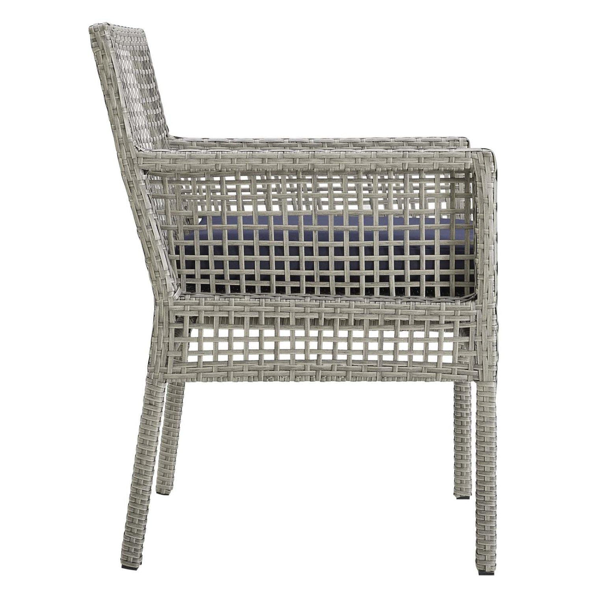 Gray Navy Wicker Rattan Outdoor Dining Arm Chair with Cushion L94859