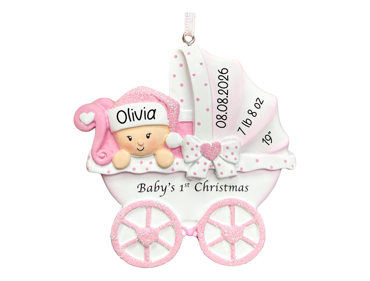 Baby's First Christmas Ornament 2026 Pink Stroller F2790