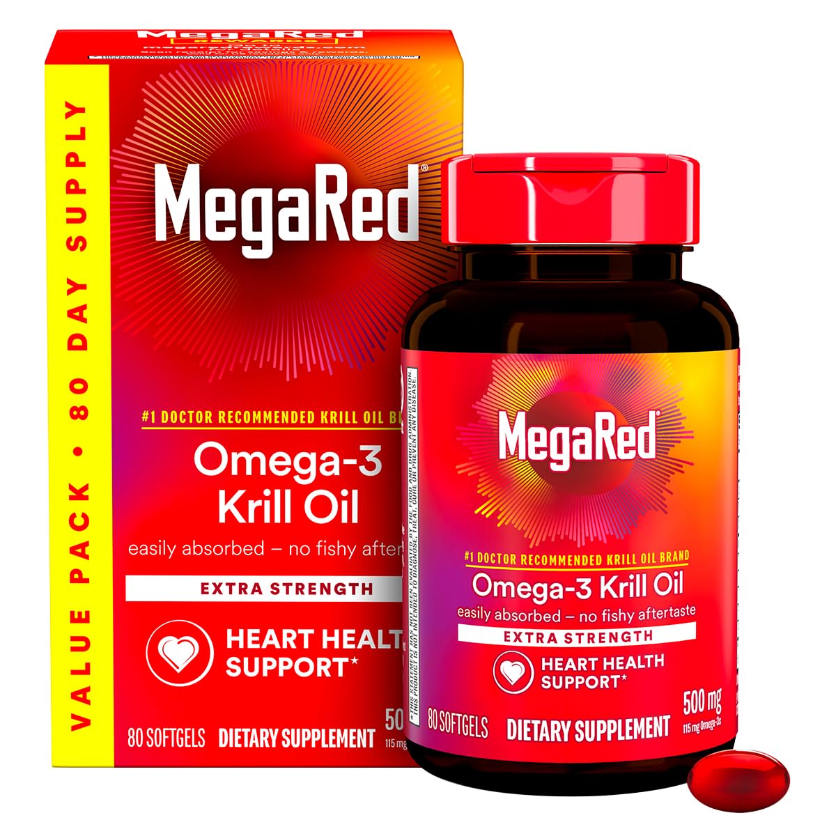 500mg Omega-3 Krill Oil Softgels 80 Count 2 Pack E569844