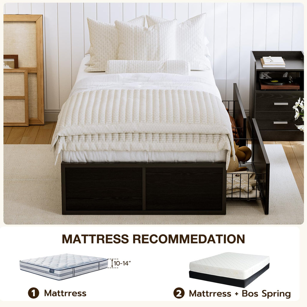 Twin Metal Platform Bed Frame with 2 XL Storage Drawers G831