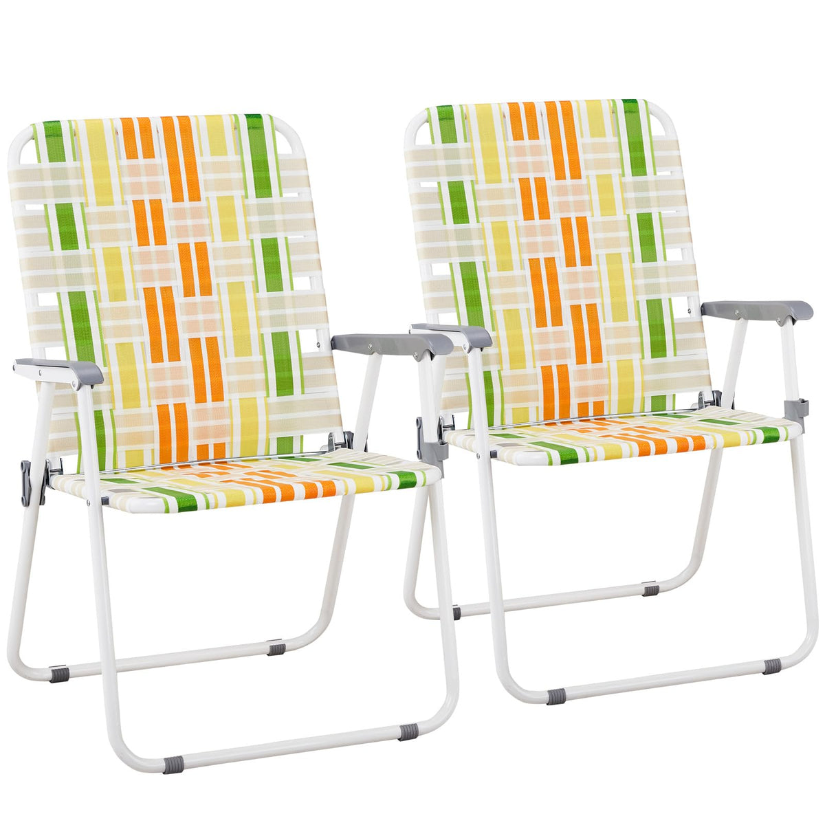 Set of 2 Yellow & Green Folding Patio Chairs D581