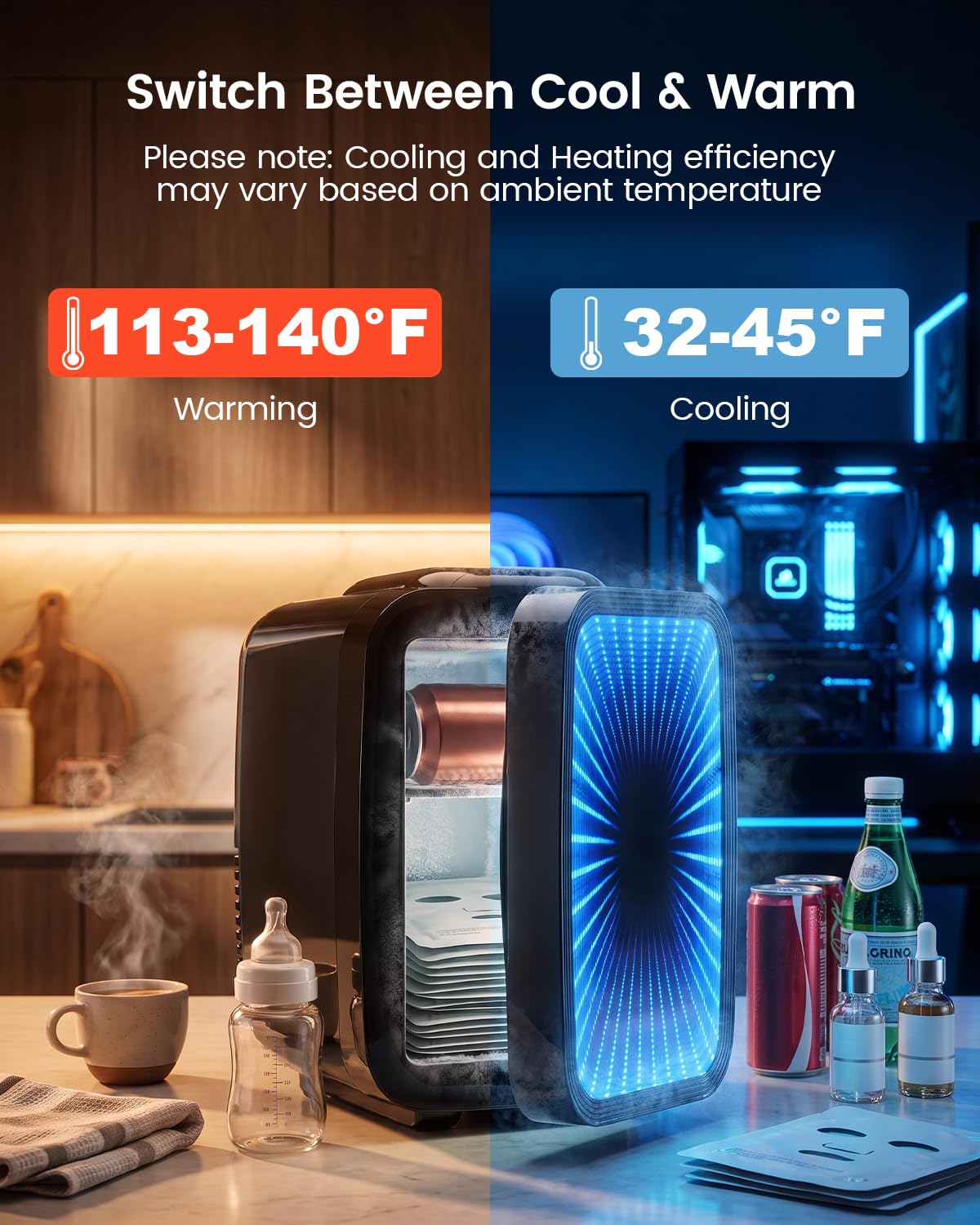 4L/6 Can Compact Fridge with LED Mirror Light U726094