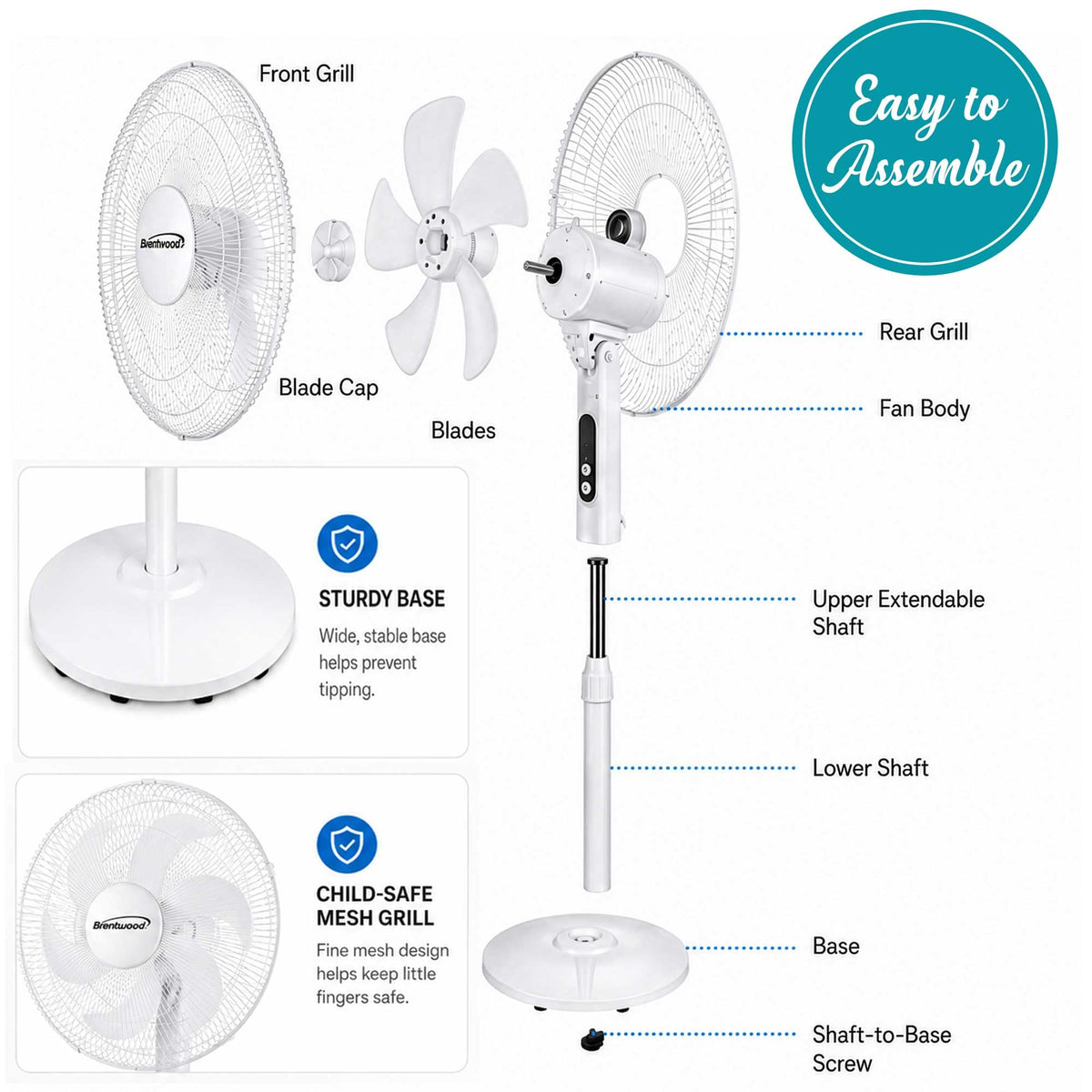 16” Oscillating Stand Fan with Remote, White O613