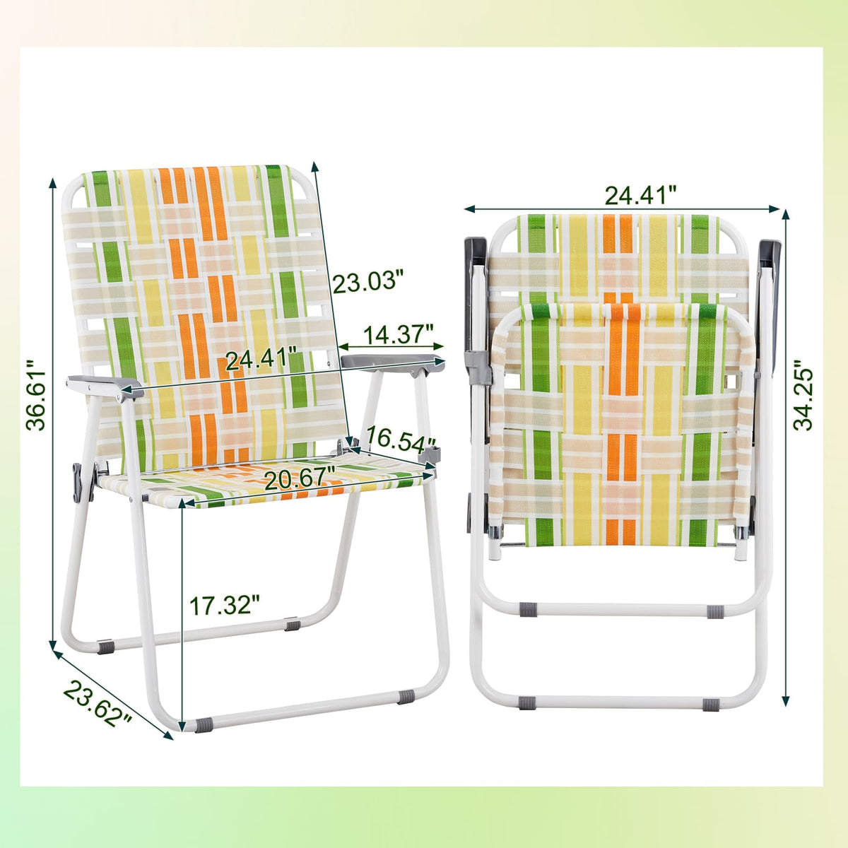 Set of 2 Yellow & Green Folding Patio Chairs D581