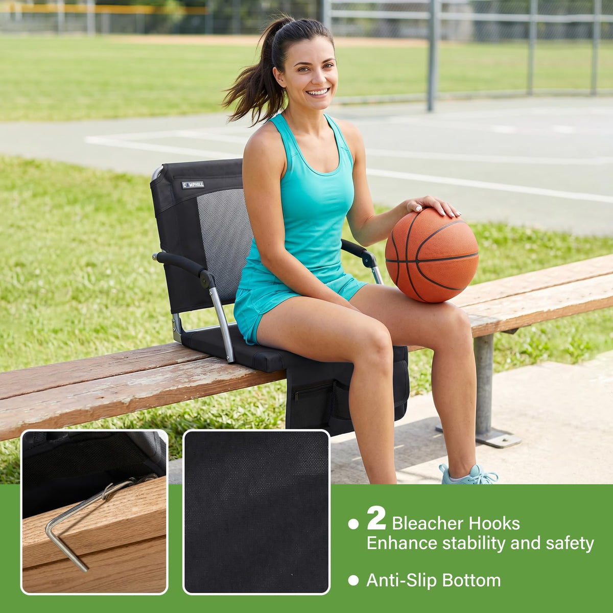 2 Pack Black Stadium Seats with Back Support & Armrests S999569