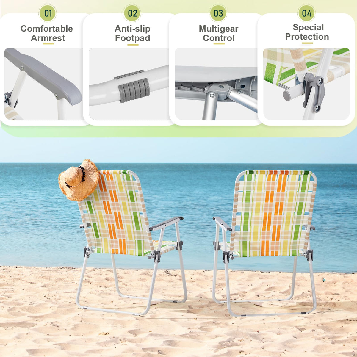 Set of 2 Webbed Folding Beach Chairs O728914