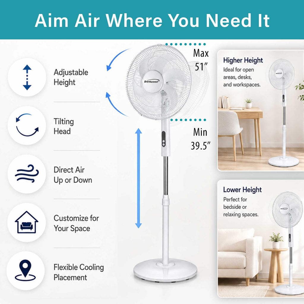 16” Oscillating Stand Fan with Remote, White O613