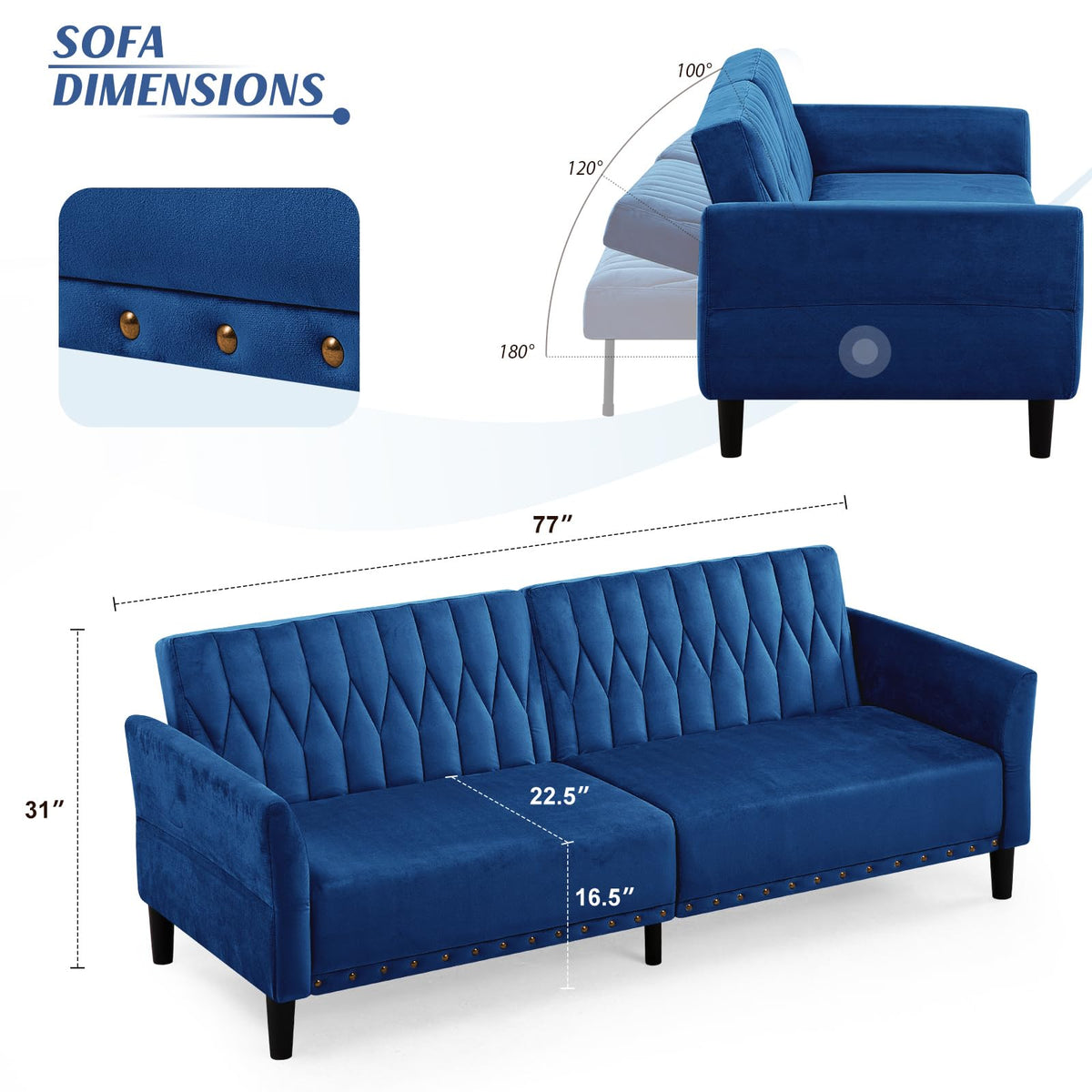 Blue Velvet Sofa Bed O54457