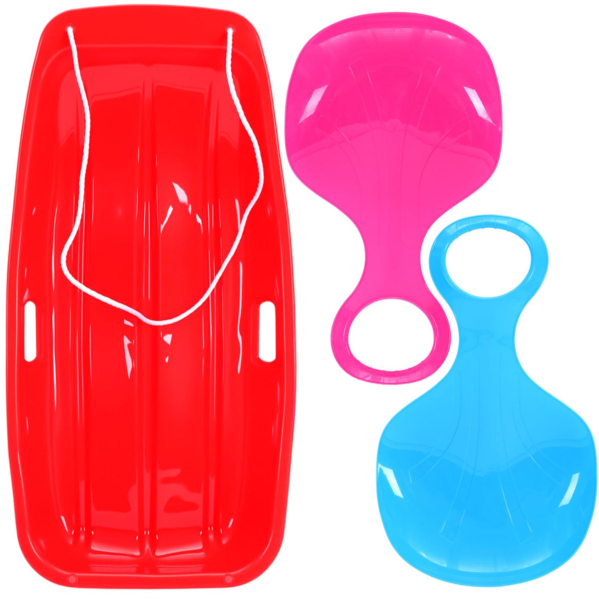 3 Pcs 35 Inch Plastic Snow Sleds with Rope I531593