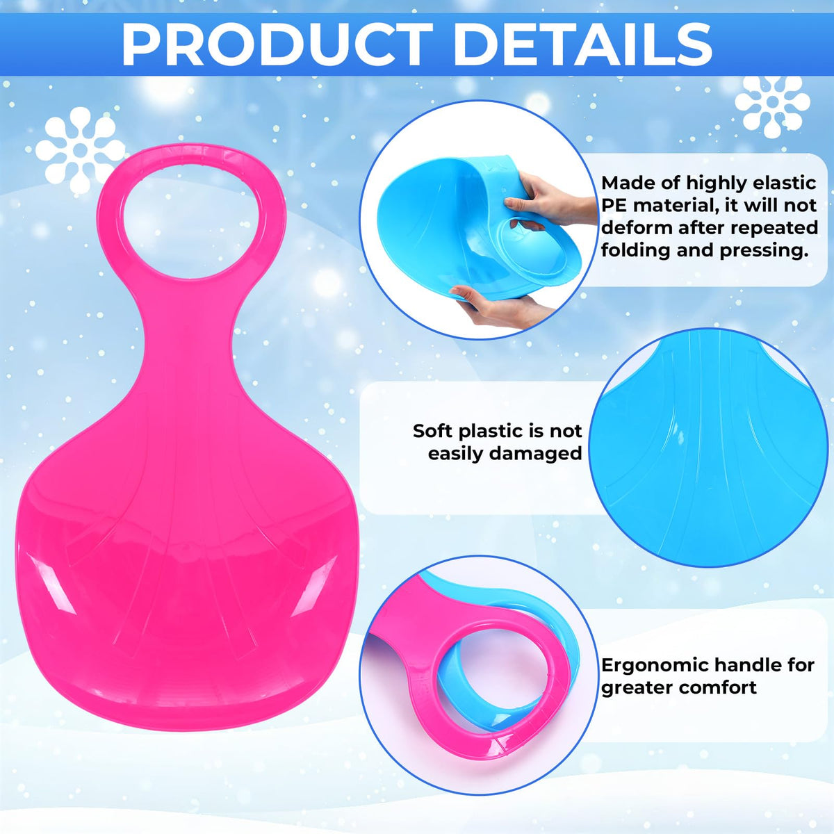 3 Pcs 35 Inch Plastic Snow Sleds with Rope I531593