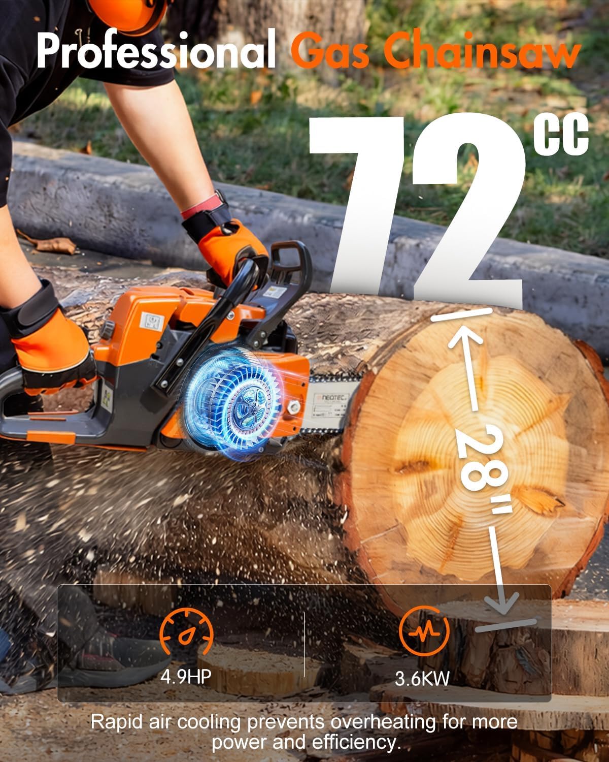72cc Gas Powered Chainsaw with 24 inch Bar Chain P465