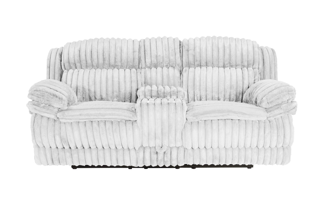 Light Gray Corduroy Reclining Loveseat with Console Drawer I62982