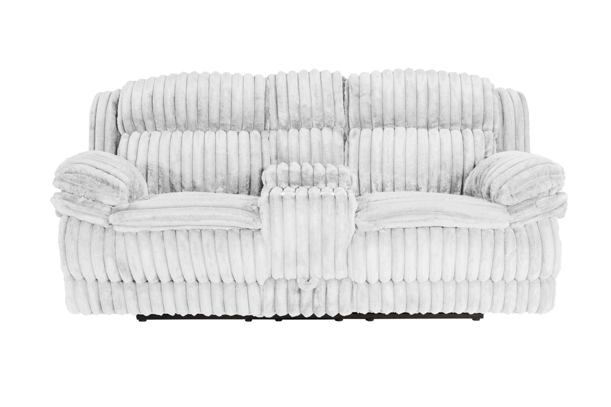 Light Gray Corduroy Reclining Loveseat with Console Drawer I62982