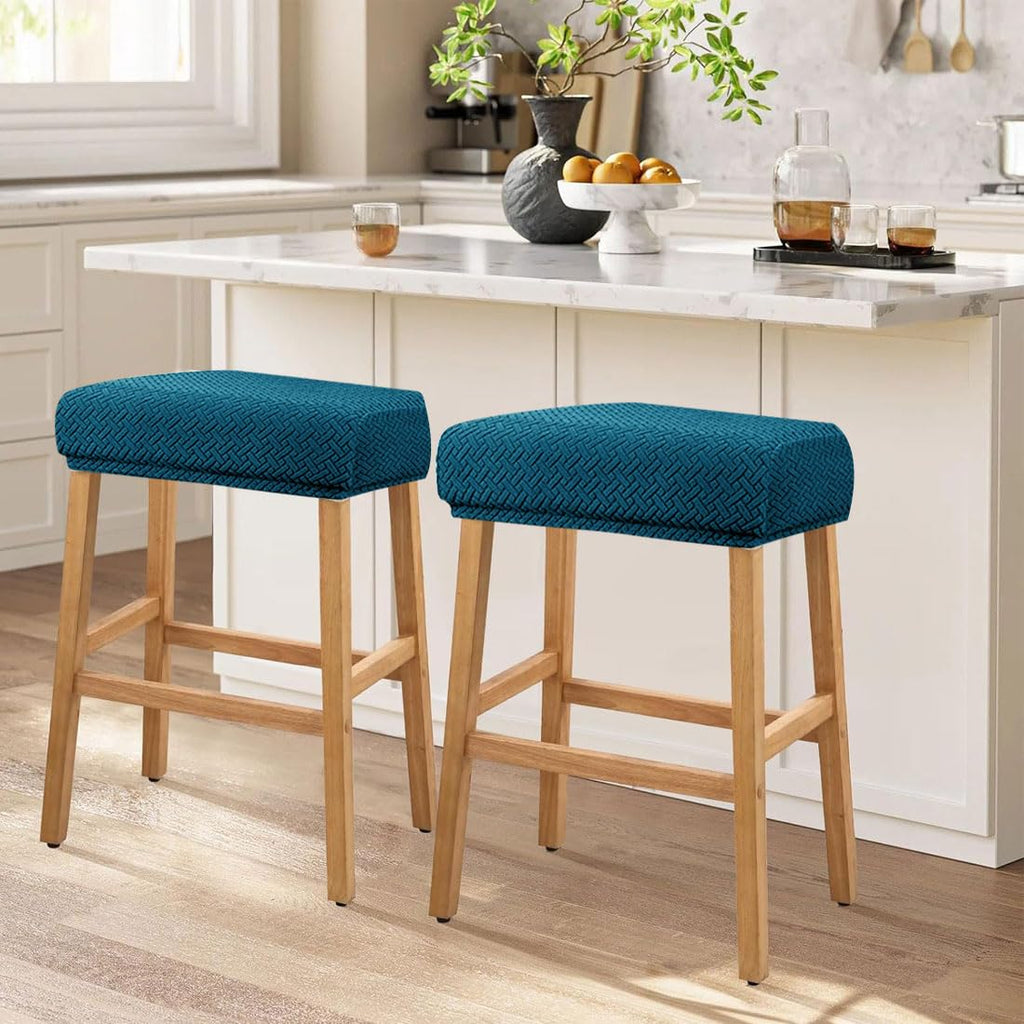Set of 4 Deep Teal Jacquard Stretch Stool Covers C5239