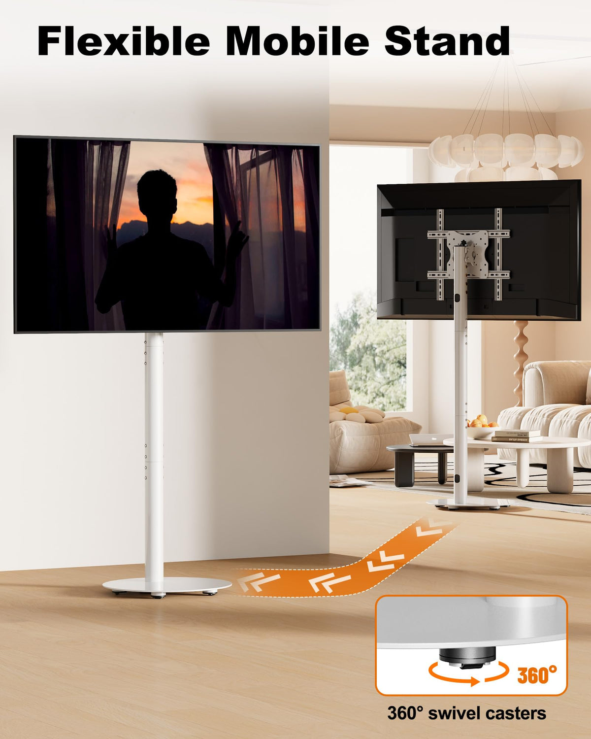 White Rolling TV Stand for 32-55 Inch TVs R793998