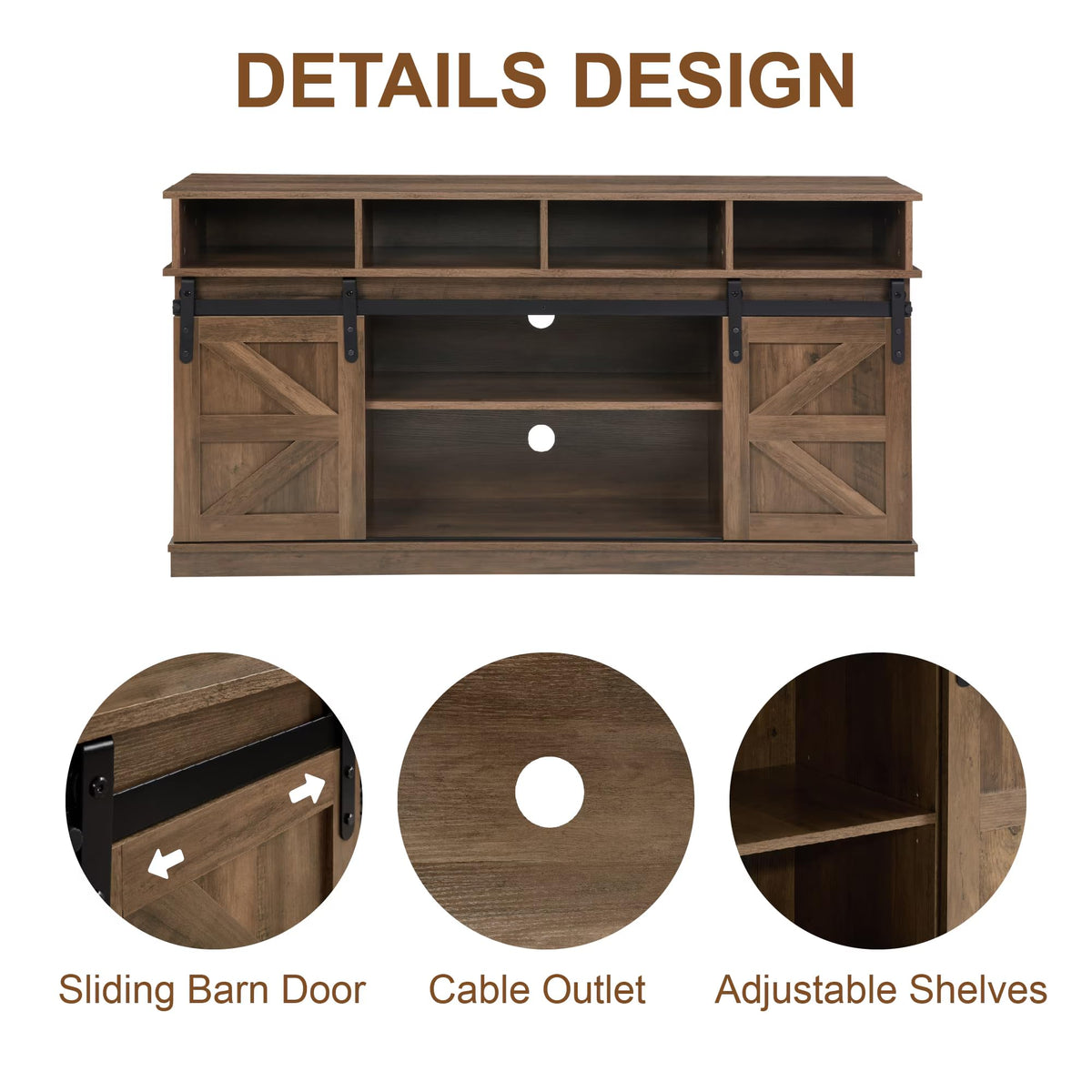 Brown TV Stand with Storage Cabinets & Sliding Barn Doors I955201