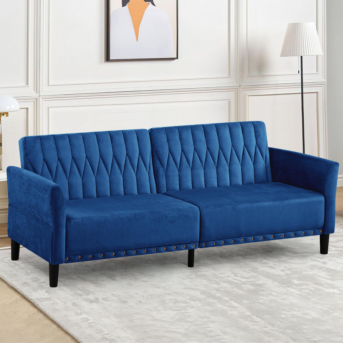 Blue Velvet Sofa Bed O54457