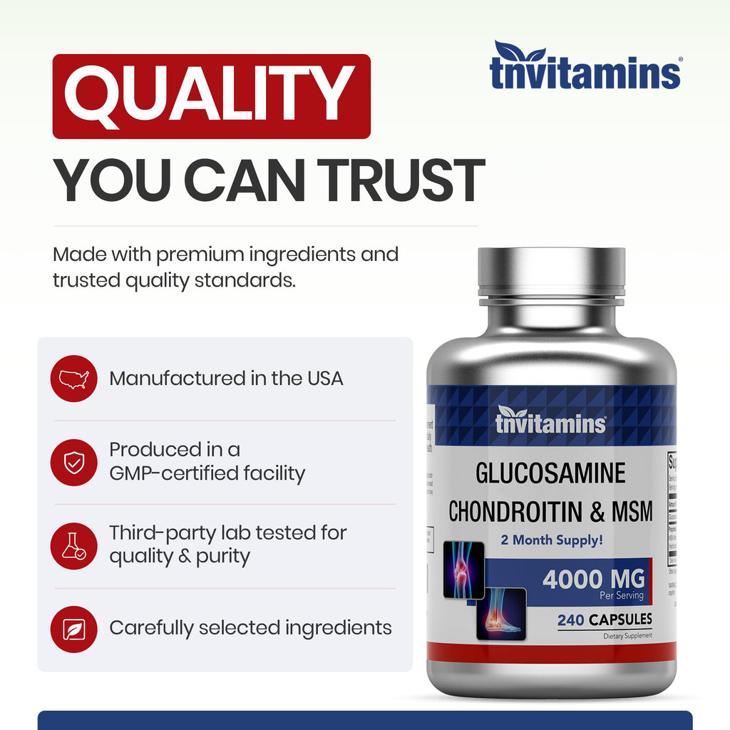 Glucosamine Chondroitin MSM 240 Capsules 4,000 mg Joint Support Supplement H7878