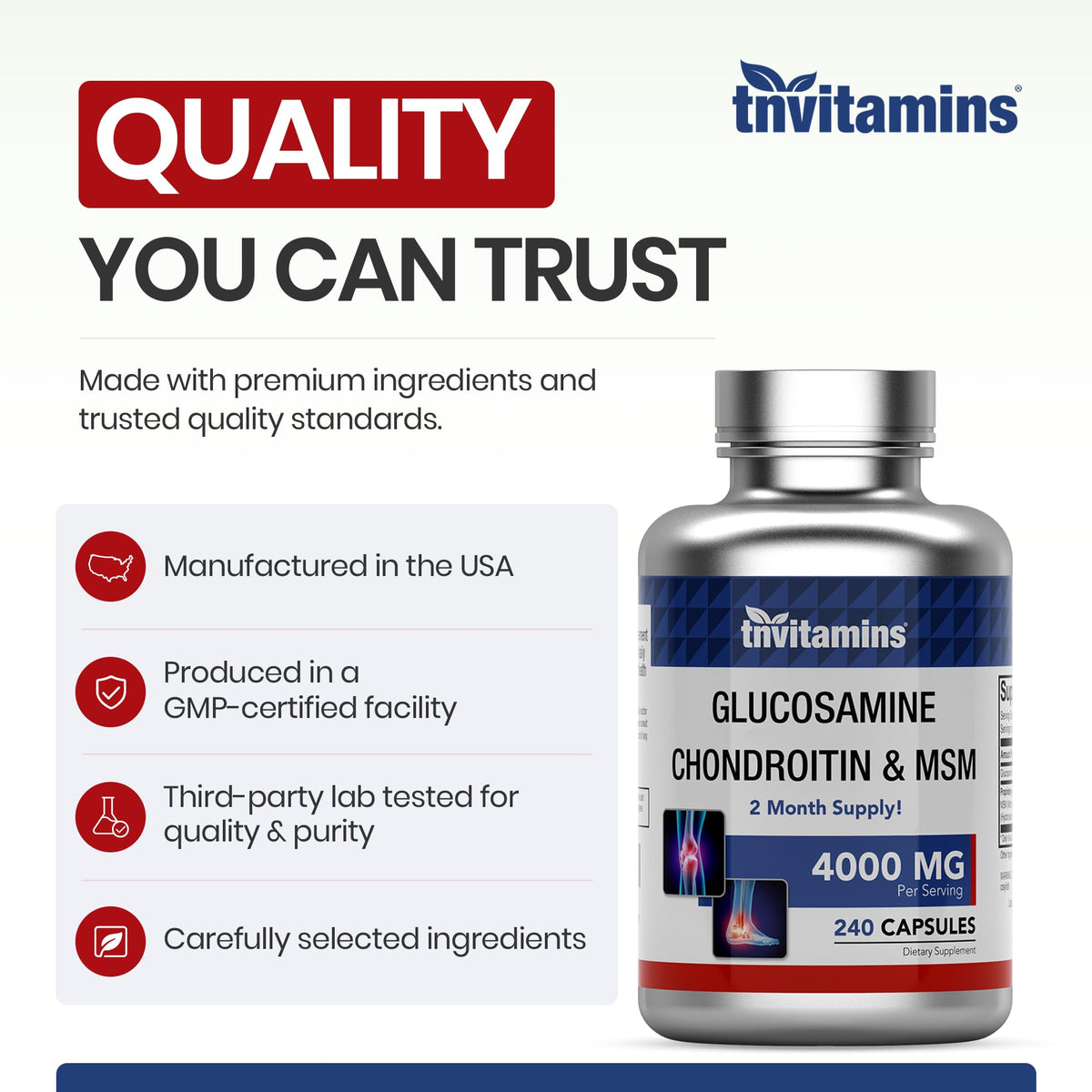 Glucosamine Chondroitin MSM 240 Capsules 4,000 mg Joint Support Supplement H7878