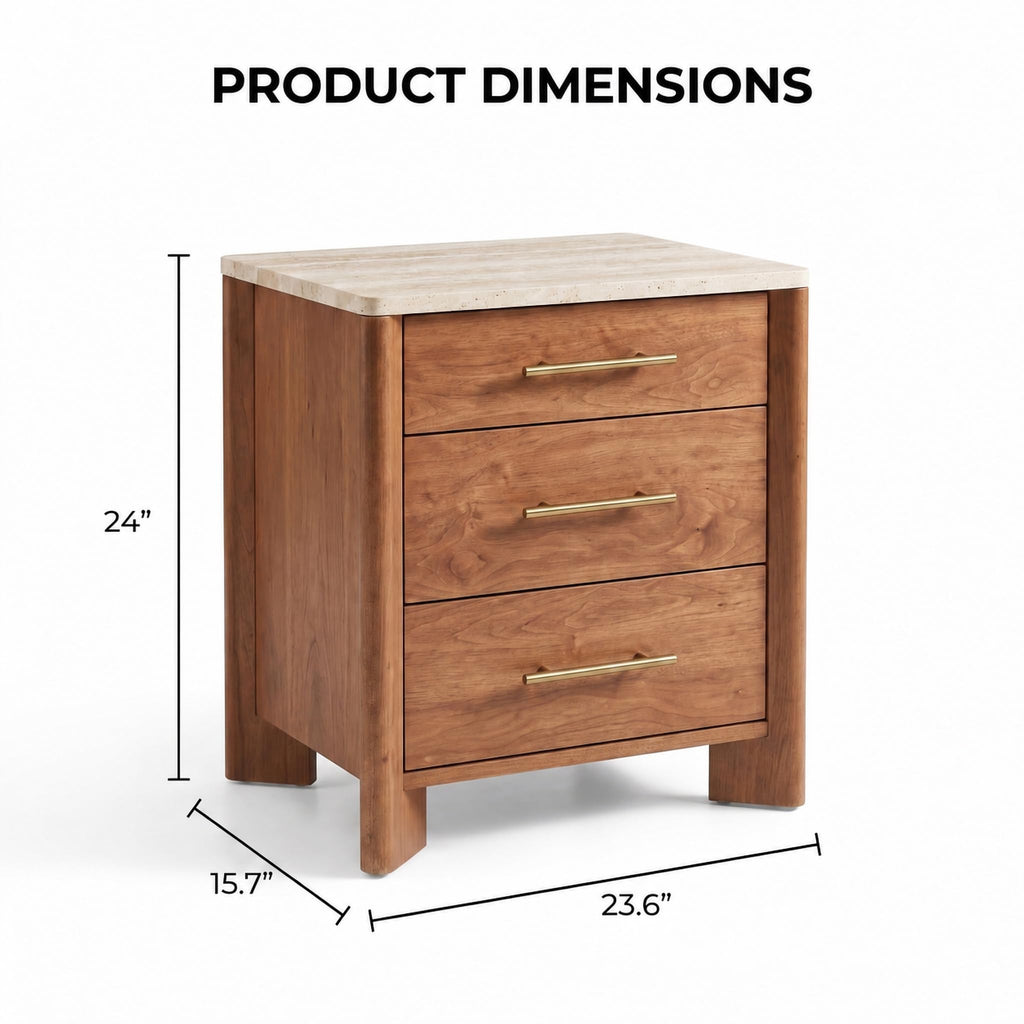 3 Drawer Marble Top Nightstand J995