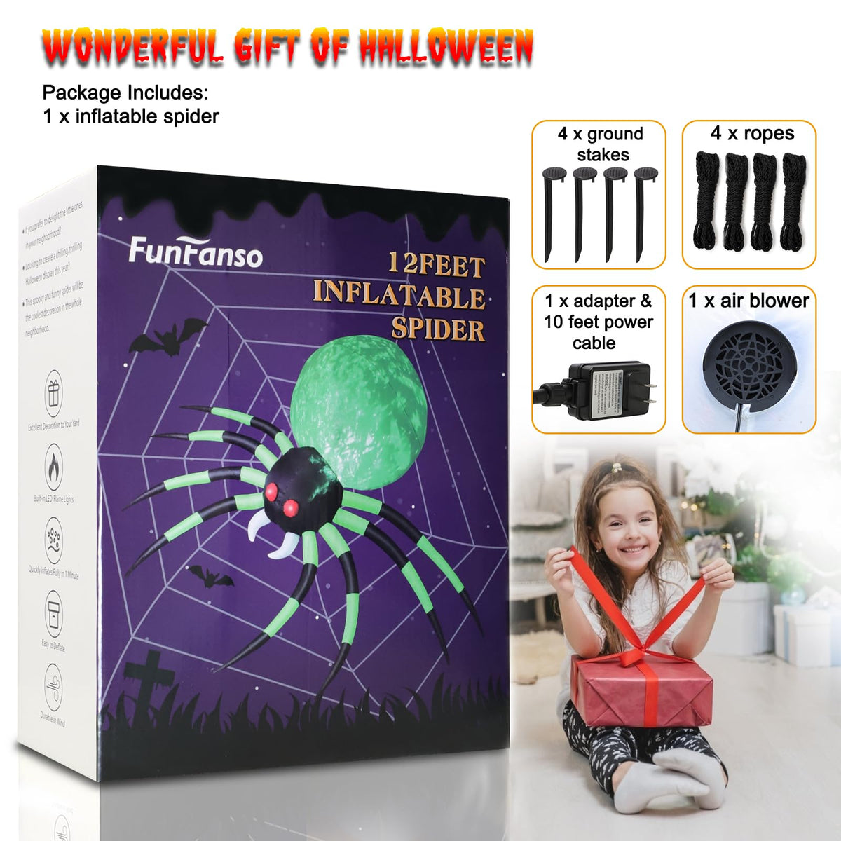 12 FT Halloween Inflatable Spider Outdoor Decoration D5074