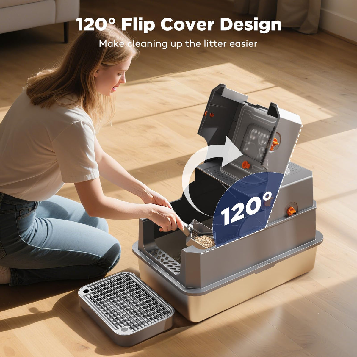 Stainless Steel Enclosed Cat Litter Box with Lid L416