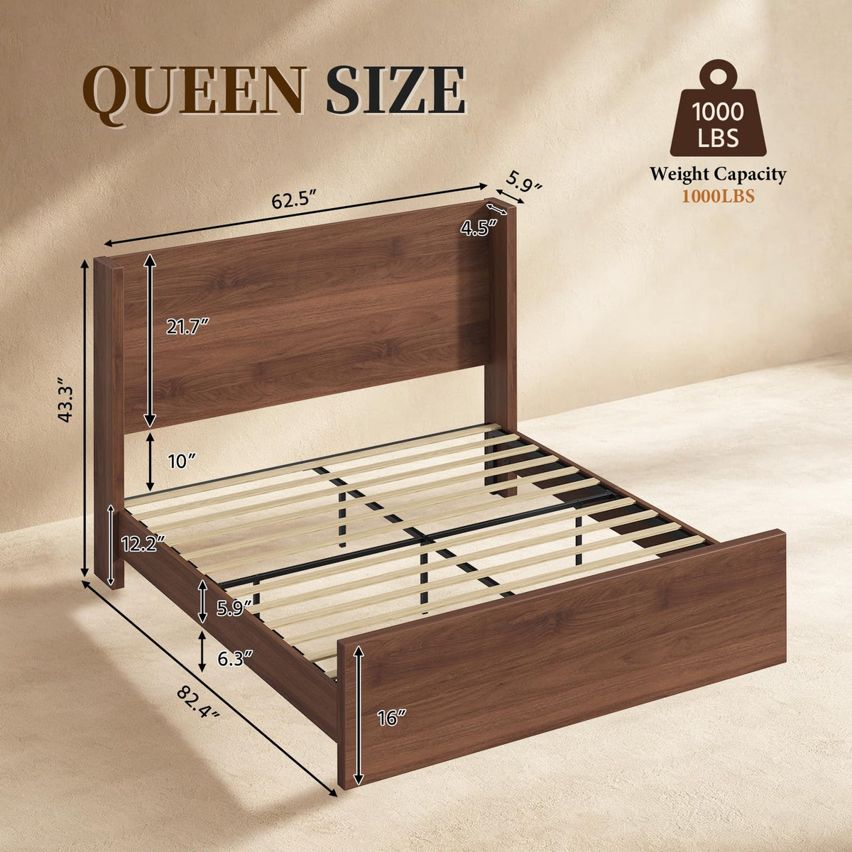 Full Size Wood Platform Bed with Headboard and Footboard M61711