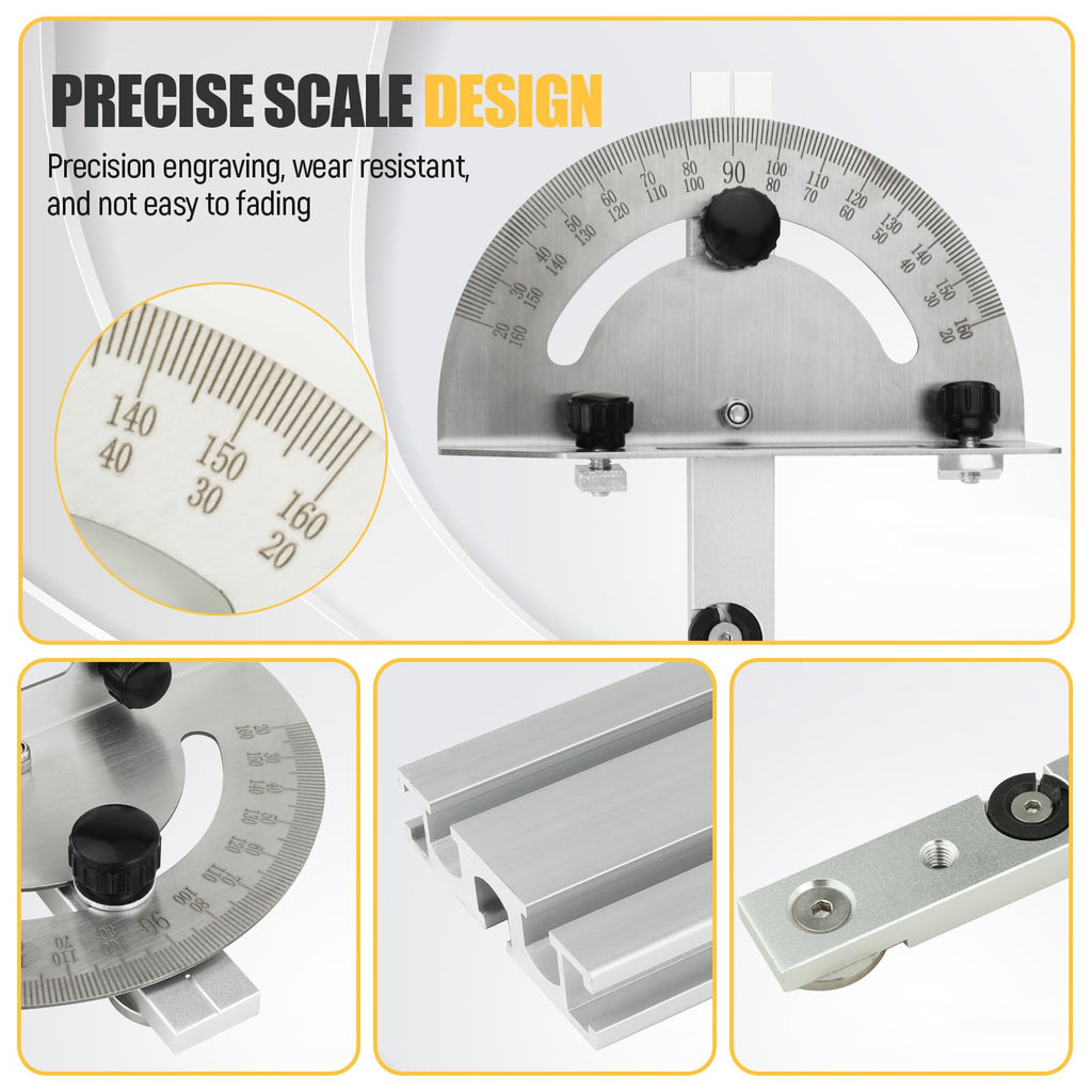 Table Saw Miter Gauge System with Miter Fence, 120° Angle Stops Adjustable, 250mm O765
