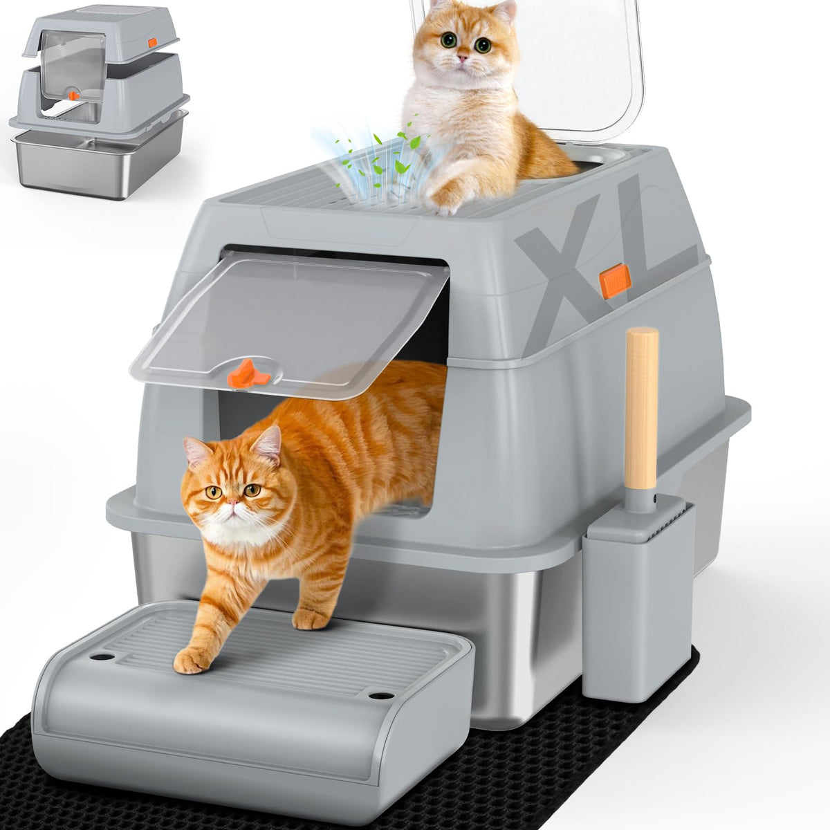 XL Stainless Steel Litter Box with Lid J356
