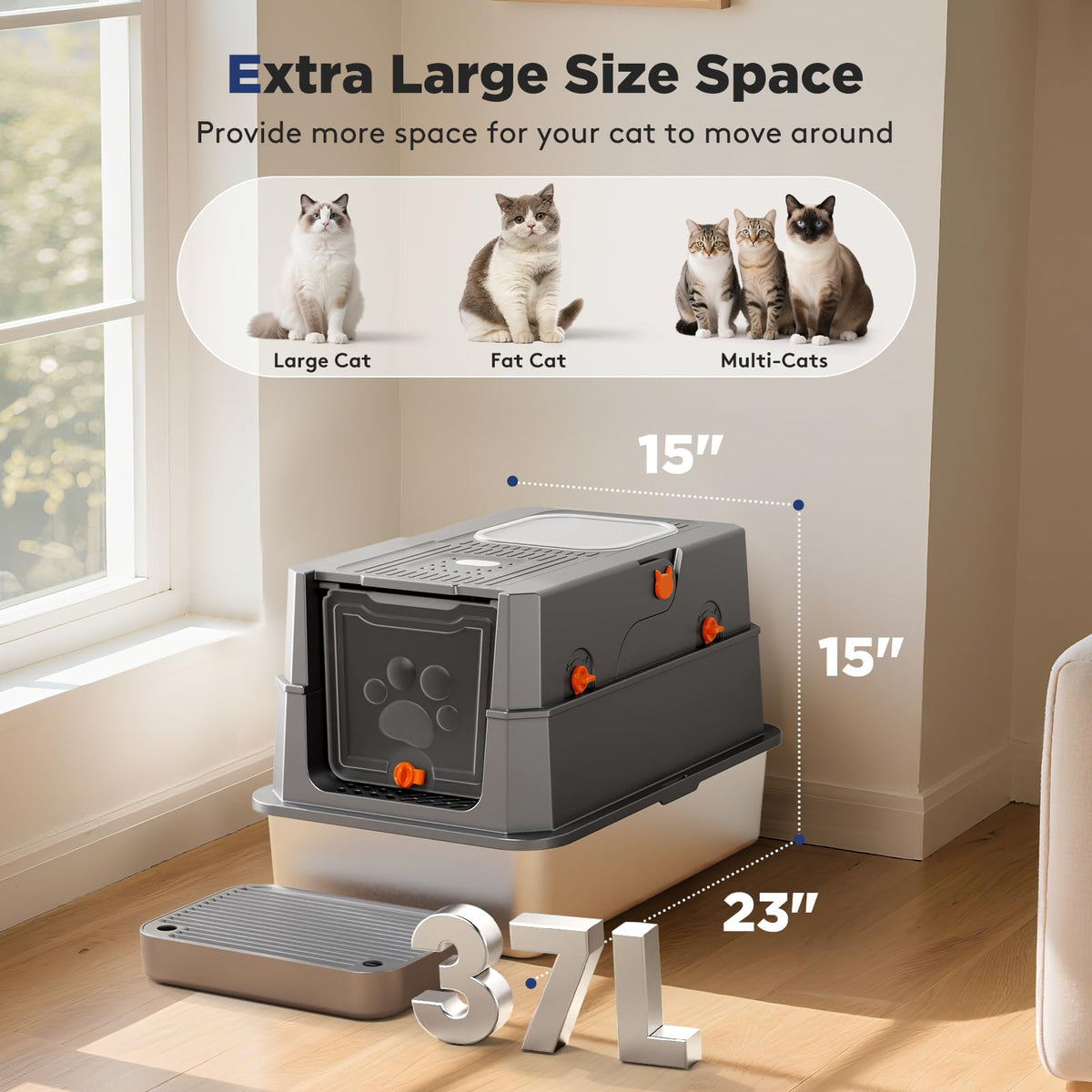 Stainless Steel Enclosed Cat Litter Box with Lid L416