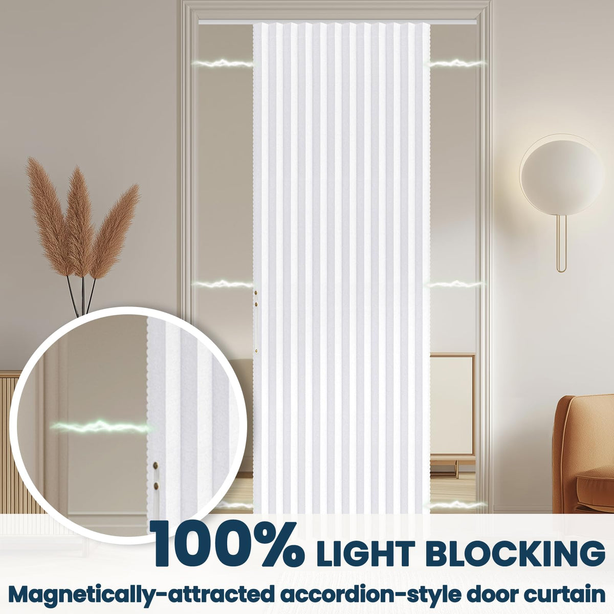 Blackout Magnetic Door Curtain 72W x 79 L White D262551
