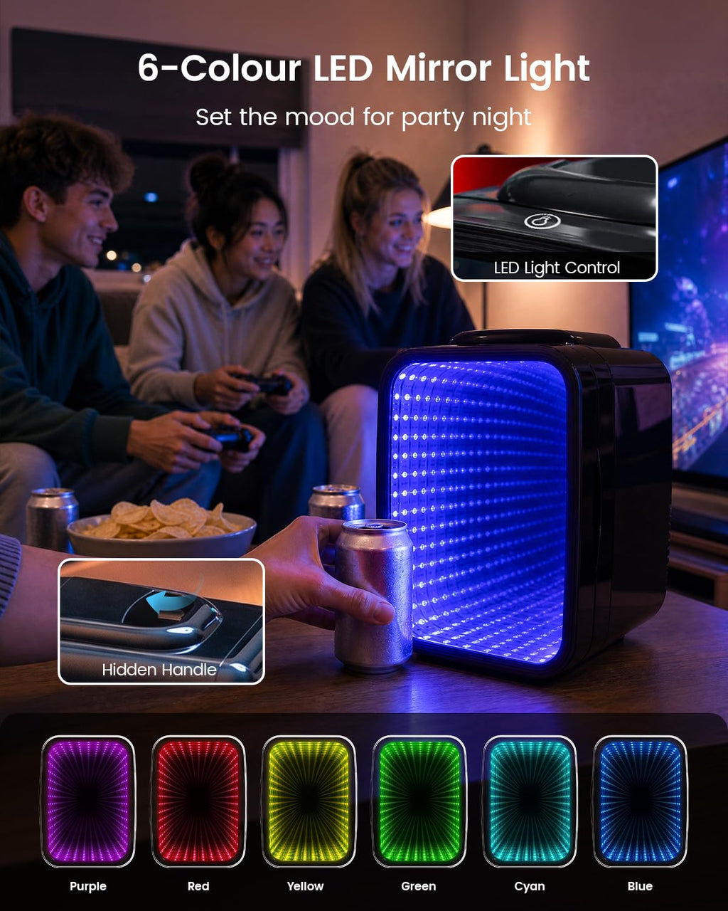 4L/6 Can Compact Fridge with LED Mirror Light U726094