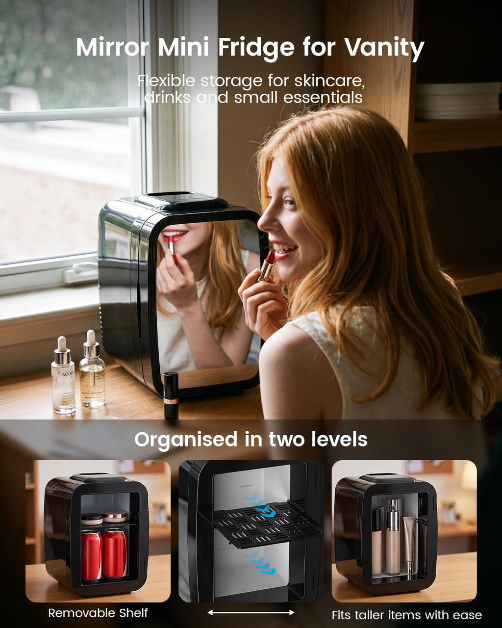 4L/6 Can Compact Fridge with LED Mirror Light U726094