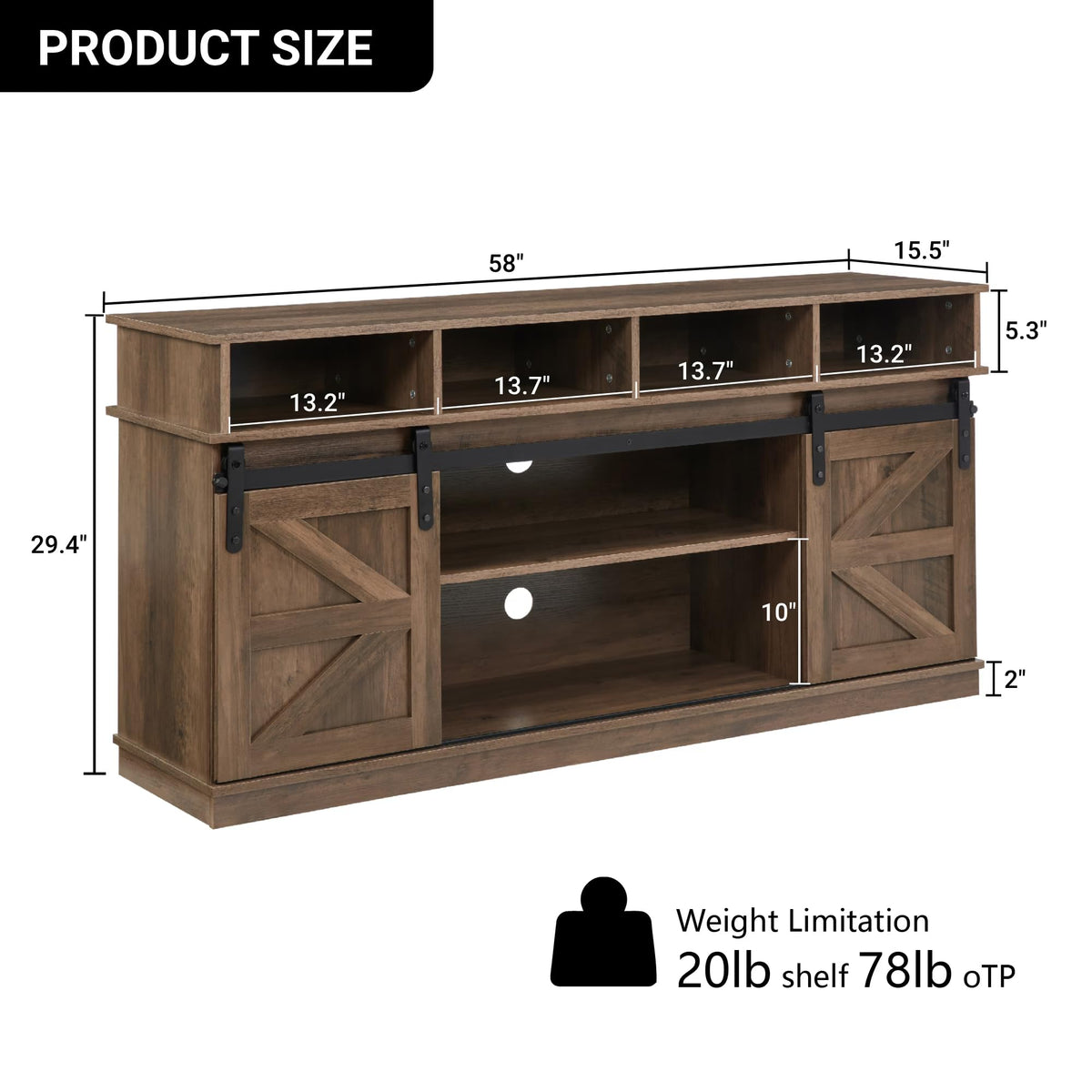 Brown TV Stand with Storage Cabinets & Sliding Barn Doors I955201