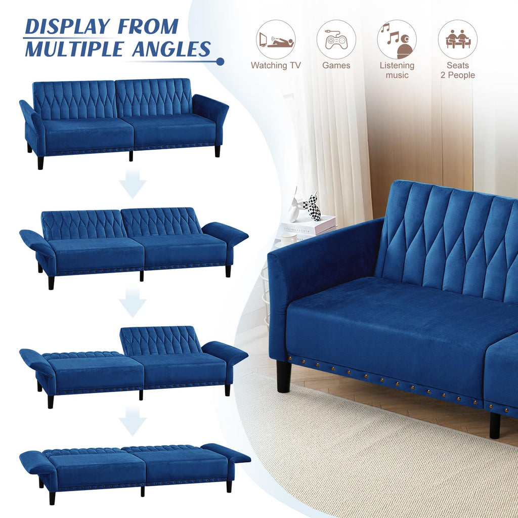 Blue Velvet Sofa Bed O54457