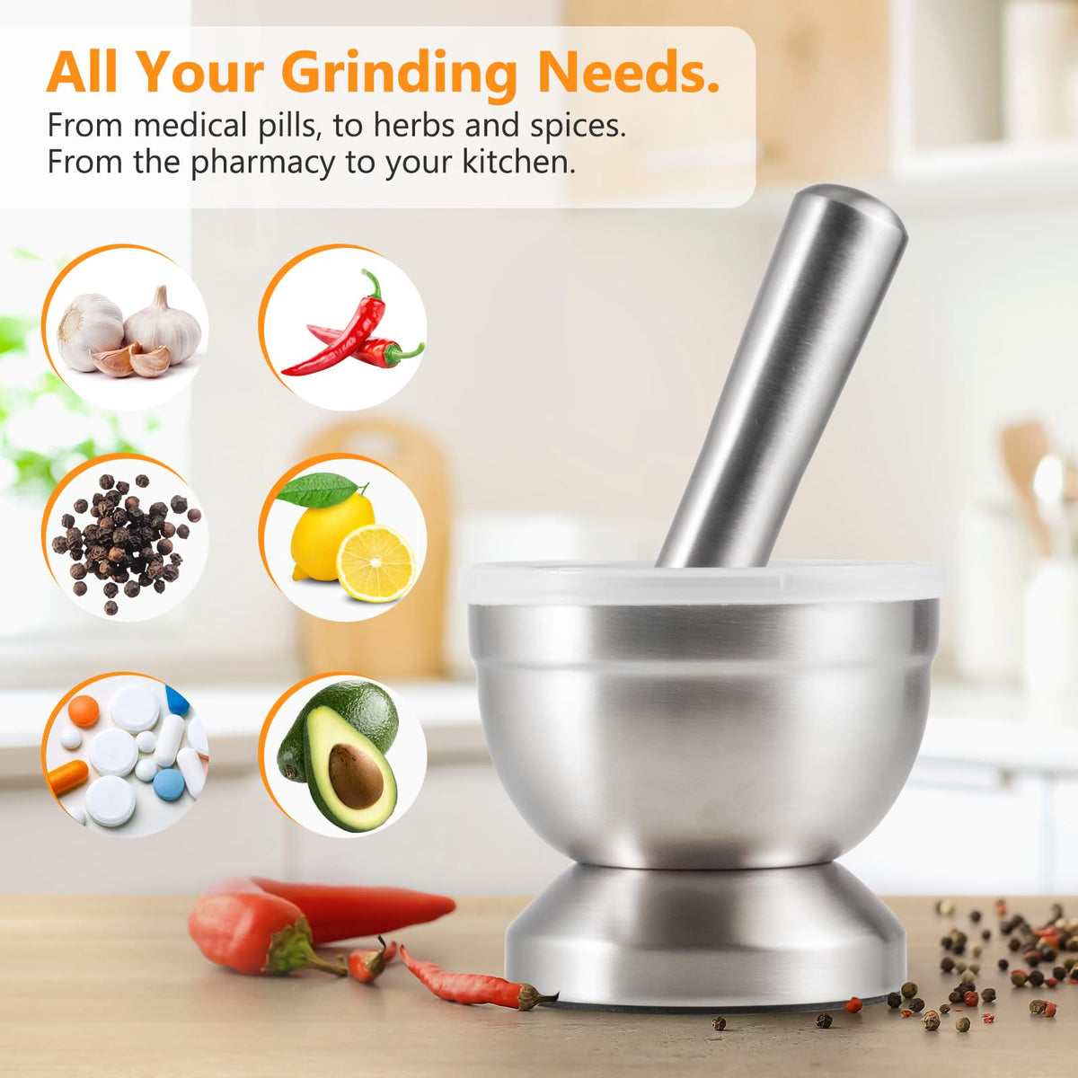 18/8 Stainless Steel Mortar and Pestle S39202