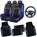 Air Mesh Leather Car Seat Covers Full Set, Waterproof Car Floor Mats, Steering Wheel Cover O947816