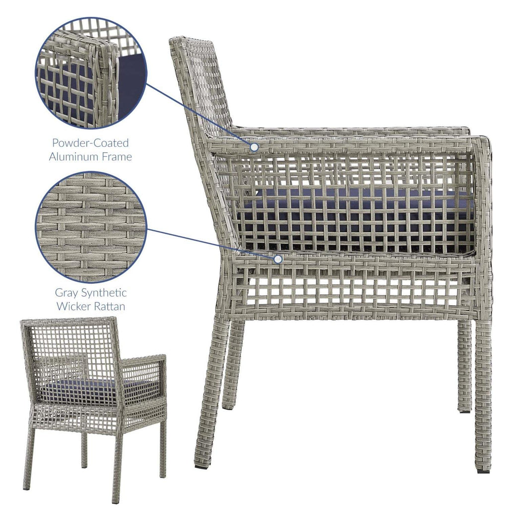 Gray Navy Wicker Rattan Outdoor Dining Arm Chair with Cushion L94859