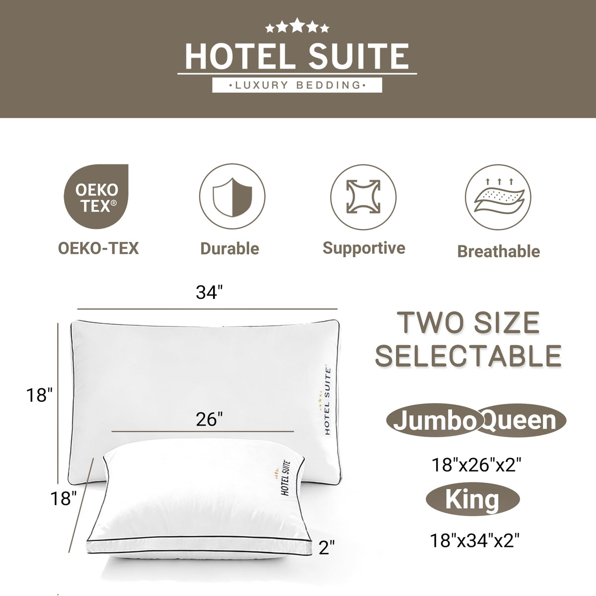 King Size Set of 2 Medium Soft Bed Pillows W319