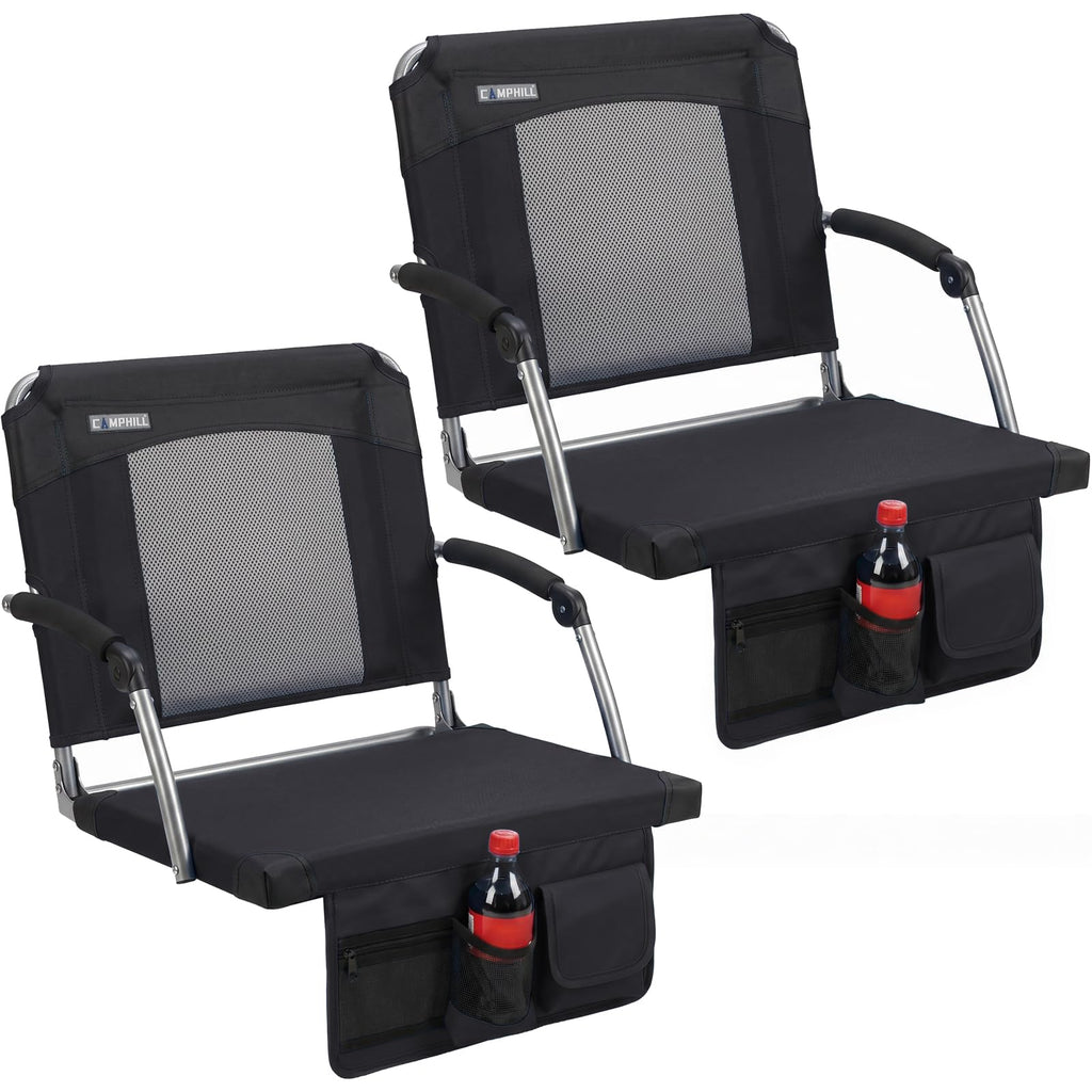 2 Pack Black Stadium Seats with Back Support & Armrests S999569