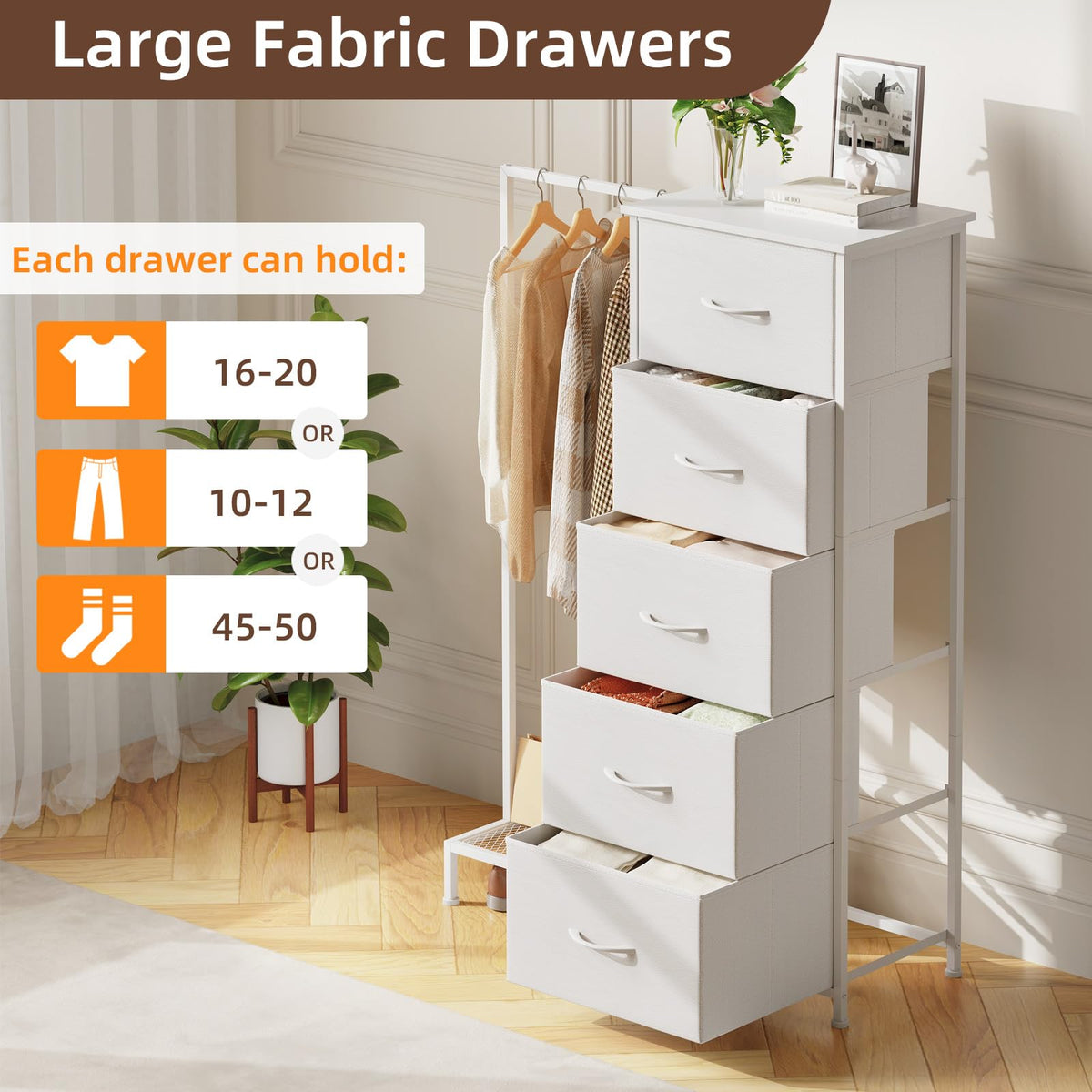 Dresser with Hanging Rack, 5 Drawers F4301