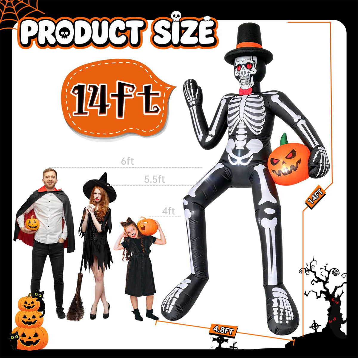14FT Inflatable Sitting Skeleton Decorations S6897