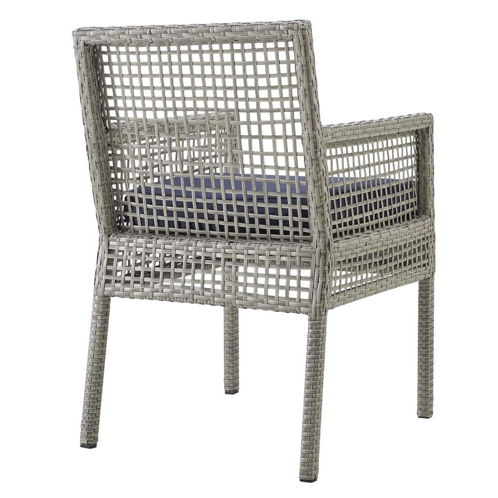 Gray Navy Wicker Rattan Outdoor Dining Arm Chair with Cushion L94859