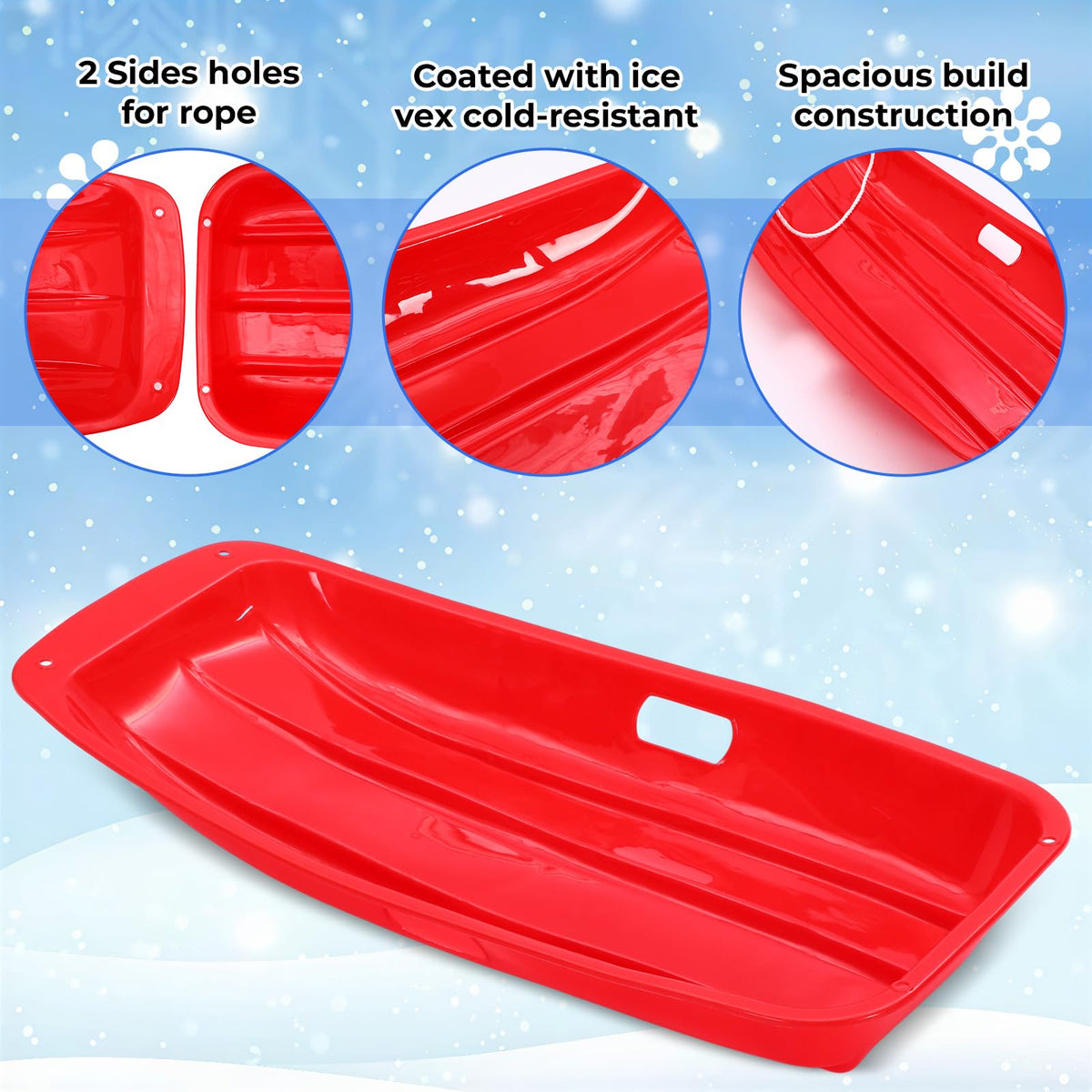 3 Pcs 35 Inch Plastic Snow Sleds with Rope I531593