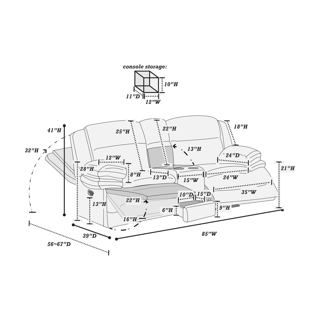 Light Gray Corduroy Reclining Loveseat with Console Drawer I62982