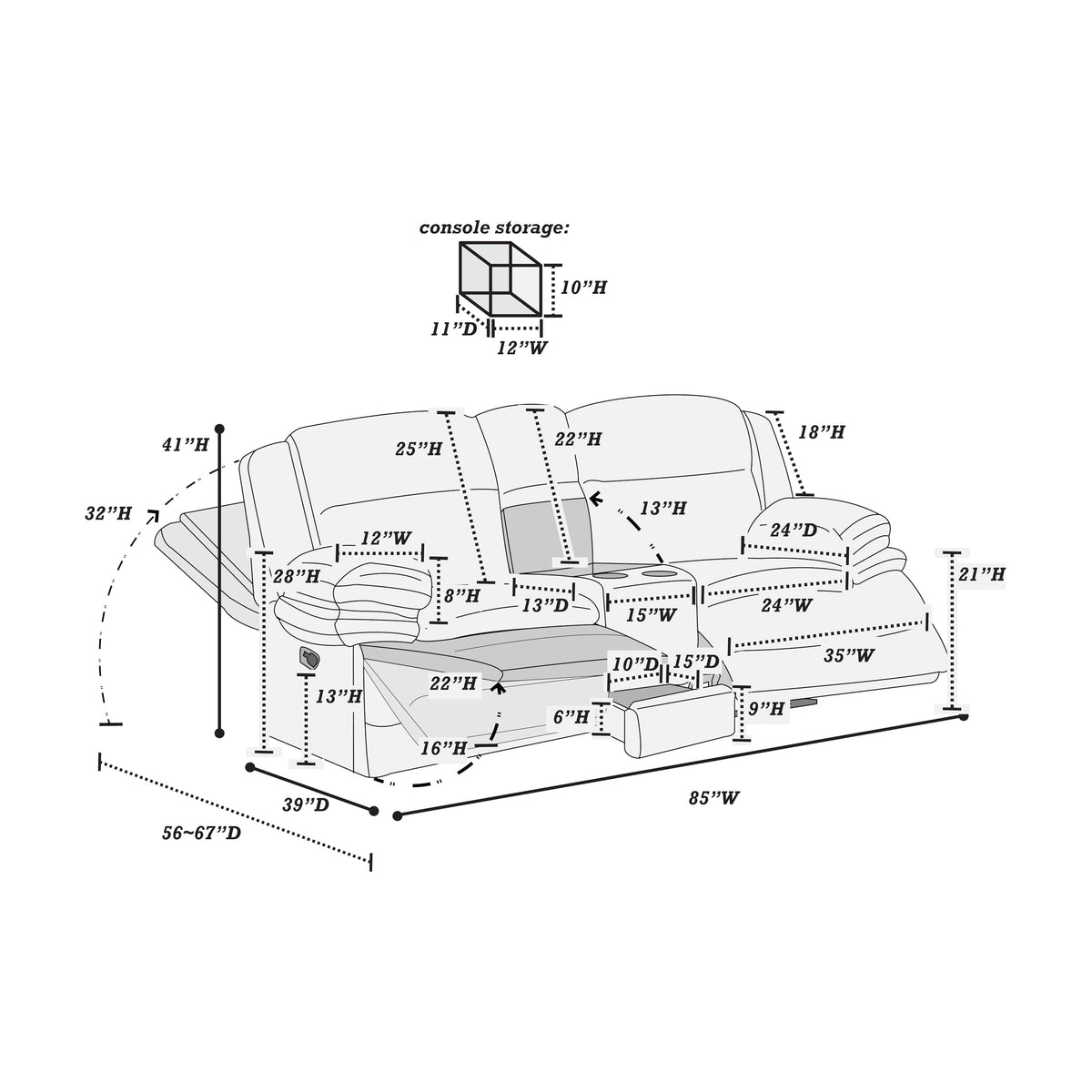 Light Gray Corduroy Reclining Loveseat with Console Drawer I62982