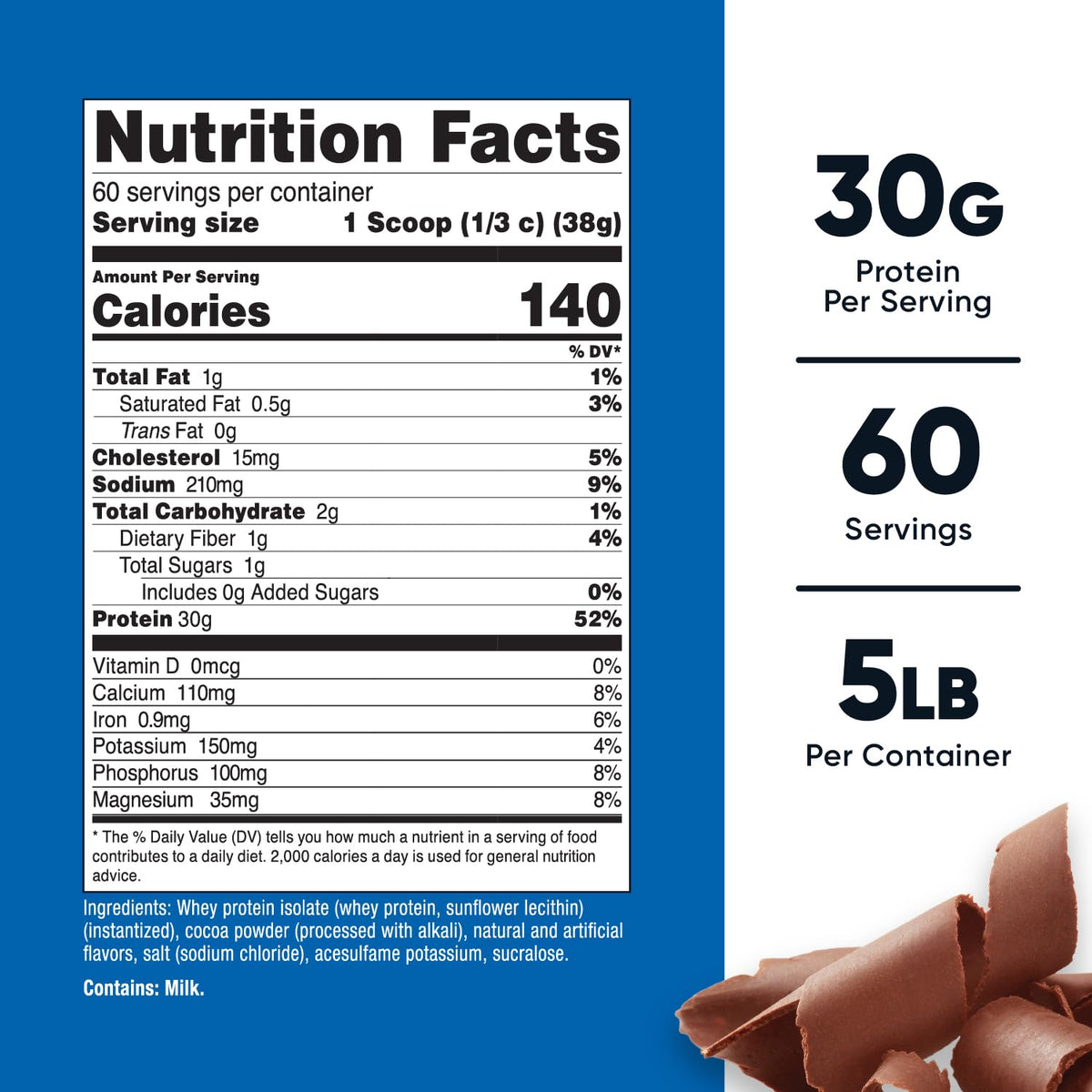 Whey Protein Isolate Powder Milk Chocolate 5LBS N61266